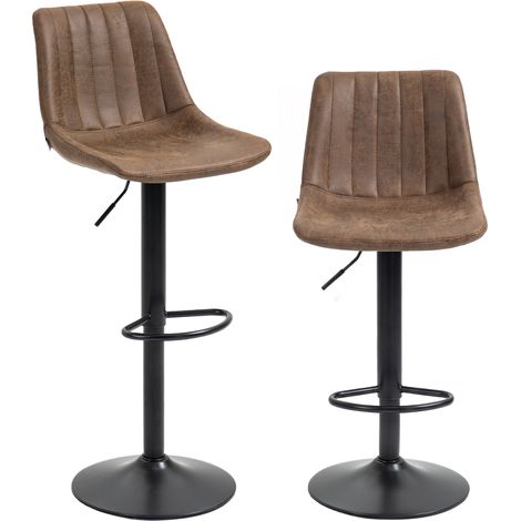 Set of 2 Leathaire Tub Bar Stools - Brown (1/5)