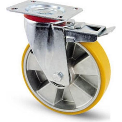 AVO 37BIS RUOTA ALLUMINIO CON RIVESTIMENTO POLIURETANO 200X50 GIREVOLE CON FRENO (1/2)