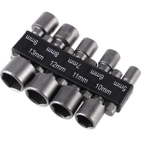 Lot de 9 forets à douille impériale de 5 à 13 mm avec écrou à percussion pour perceuse à queue hexagonale 1/4 (1/5)