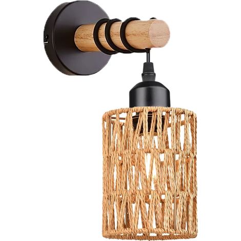 Applique murale en bois style rustique sans ampoule – luminaire mural ferme E27 pour couloir, salon, chambre et hôtel