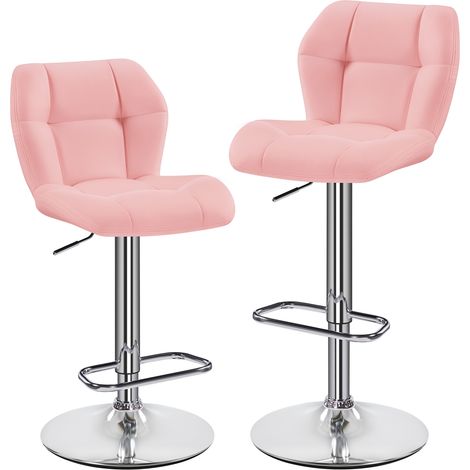 Yaheetech – Lot de 2 tabourets de bar réglables en hauteur – Similicuir rose et métal – Hauteur d'assise 62,5-84,5 cm – Capacité 136 kg