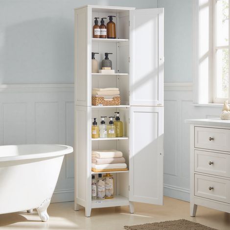 Armoire Haute de Salle de Bain, avec Miroir Pleine Longueur, avec Étagères Réglables, 30 x 40 x 160 cm, Blanc (1/5)