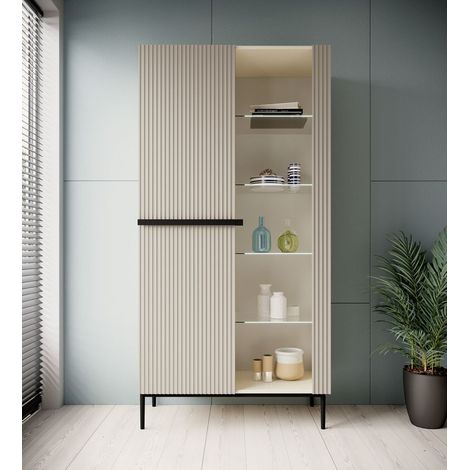 BOBOCHIC - Meuble vitrine H200 cm 2 portes KASHA pieds noirs   Beige (1/5)