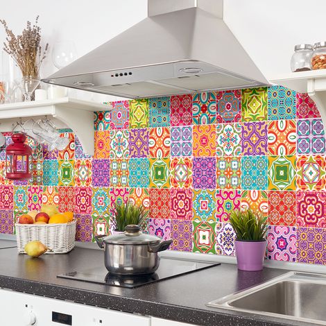 Sticker Mural Carrelage adhésif Cuisine Salle de Bain - 30 STICKERS CARREAUX DE CIMENT AZULEJOS RELINA - 30stickers15x15cm (1/5)