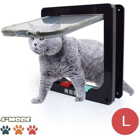 Gatera para gatos y perros, gatera con cierre de seguridad, gatera con túnel oculto de fácil apertura y botón rojo/azul. (1/4)