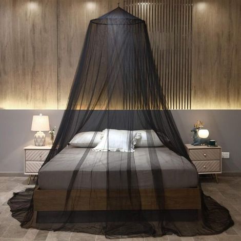 Moustiquaire de lit, grand rideau de lit suspendu, moustiquaire cryptée, convient aux lits simples à king size, noir (1/5)
