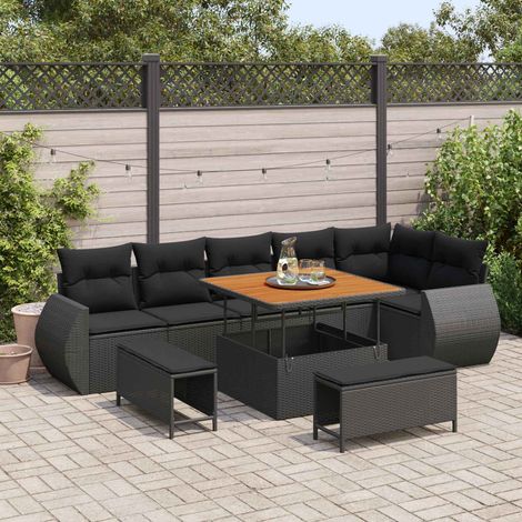 Gartensofa-set 9 pcs Schwarz Poly-Rattan (1/5)