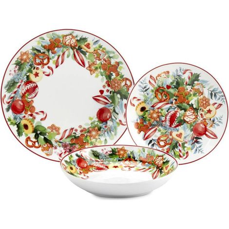 Fade Servizio di Natale Piatti Penny 18 Pz Porcellana Bianco Rossa (1/2)