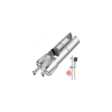 Support de Douche Réglable avec 2 Crochets,Curseur barre de douche, pour rail douchette de 16 à 27 mm,Support Barre de Douche Attache,Porte Douchette Mural,Chromé Support Douchette à (1/4)