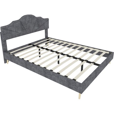 Cama tapizada gris 140x200 cm con colchón incluido HOMVRA (1/5)