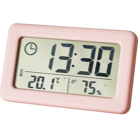 1 Thermomètre hygromètre numérique, grand écran LCD, horloge 12/24 h, affichage température/humidité, montage suspendu ou sur pied, pour chambre et domicile (1/4)