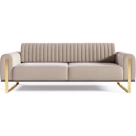 Selsey Parissa - Schlafsofa, Samt Hellbeige goldene Füße, 228 cm (1/5)