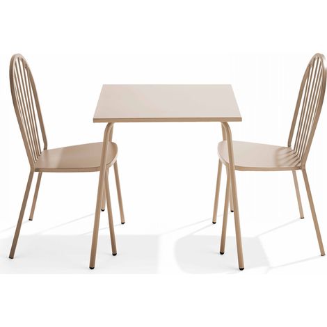 Ensemble table de terrasse et 2 chaises bistrot en acier taupe - Palavas