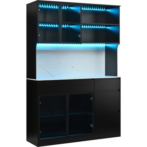 Vitrina alta con efecto mármol negro y blanco MDF 120 x 40 x 180 cm con LED (1/5)