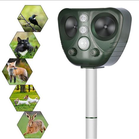 Répulsif Ultrasonique pour Chats et Animaux Sauvages avec Détecteur de Mouvement et Lumière Clignotante - Éloigne les Chats, Chiens et Nuisibles