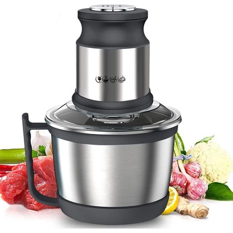 Hachoir Électrique Mini hachoir a viande electrique Avec Bol Acier Inox, robot mixeur petit Avec 2 niveaux de vitesse et 4 Lames en inox (SK-7027, 800W, 3L)