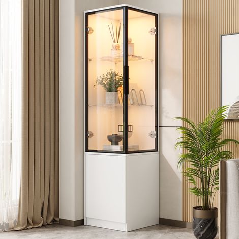 Vitrina esquinera con LED controlado por app, 40 x 40 x 160 cm, blanca (1/5)