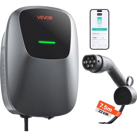 Stazione di ricarica per veicoli elettrici Vevor da 22 kW, caricabatterie trifase CEE da 32 A, per tutti i veicoli elettrici e ibridi plug-in, wallbox di ricarica per auto Intel. (1/2)