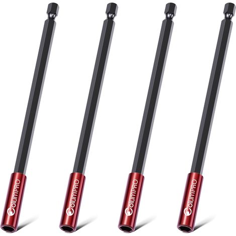Lot de 4 porte-embouts magnétiques 300 mm S2 en acier - Rallonge d'embout extra long et robuste - Rallonge de tournevis sans flexion - Pour visseuse à percussion 6 pans 1/4" (1/5)