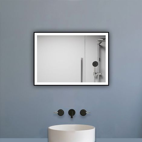 Aica Miroir de salle de bain LED 70x50cm avec cadre noir, 3 couleurs + anti-buée + mémoire + gradation infinie (1/5)