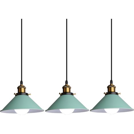 Retro Pendelleuchte, 22cm Hängelampe Vintage Industrial Style Metall Deckenleuchte E27 für Esszimmer Küche Restaurant Cafét Bars - 3er Grün