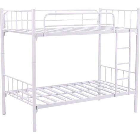 Litera Juvenil 90x190 cm Desmontable, Estructura Metal, Litera Doble con Escalera Cathy, Convertible en 2 Camas Blanco (1/5)