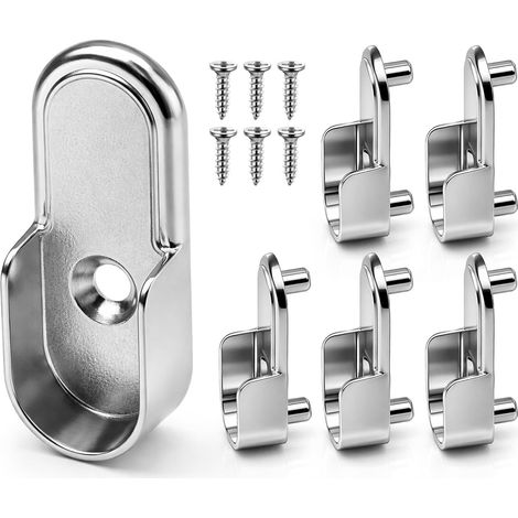 6 Pièces Support Tringle Penderie, Support de Tringle Avec 8 Vis Pour, 15mm Supports de Tige à Bride en Alliage de Zinc Convient Pour les Armoires, les Dressings et Vêtements Suspendus (1/5)