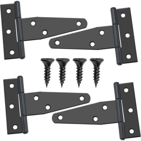 4 Pièces 73mm Charnières en T, Charnières de Porte de Grange Détachées, Porte Charnières Métallique avec 24 Vis (1/5)