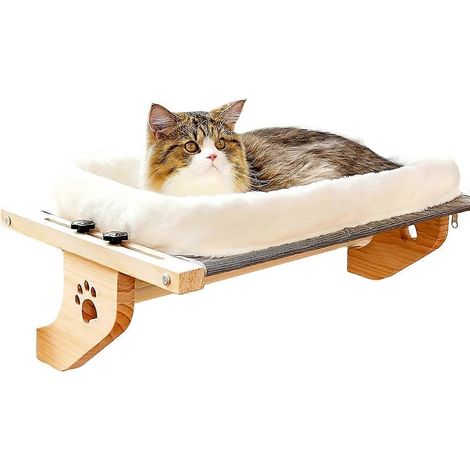 Verstellbarer Fensterplatz für Katzen, weiche Fleece-Hängematte mit sicherer Wandbefestigung, Pfotenabdruckmuster zum Entspannen für Wohnungskatzen (1/5)