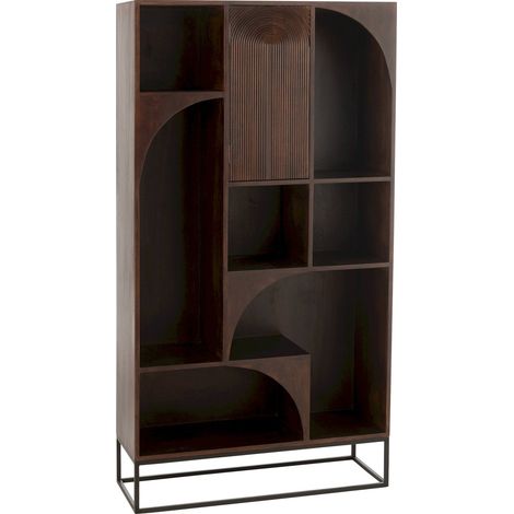 Étagère marron en bois de manguier design contemporain sculpté - Marron bois de manguier foncé (1/5)