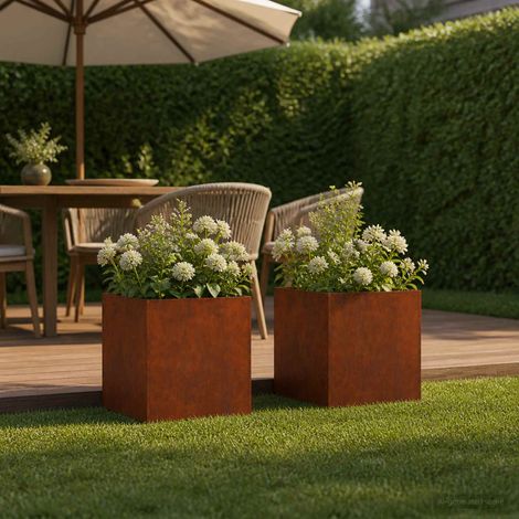 vidaXL Macetero de Jardín 2 uds. Oxidado 25 x 25 x 25 cm Acero oxidado (1/5)