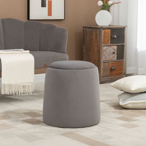Ottomane ronde 44x44x47,5 cm en polyester gris foncé, avec rangement pour salon FloraGrace (1/5)