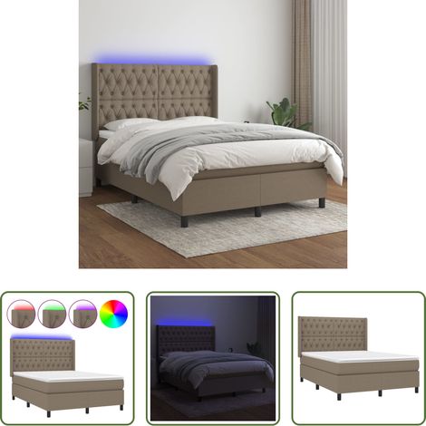 vidaXL LED-Streifen - Boxspringbett mit Matratze & LED Taupe 140x200 cm Stoff (1/5)