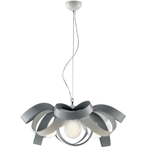 Sospensione Moderna Primula 4 Luci In Ferro Laccato Bianco E Grigio (1/3)