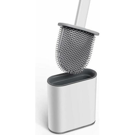 Brosse de toilette en silicone avec support, brosse de toilette murale antibactérienne, brosse de toilette, blanche (1/5)