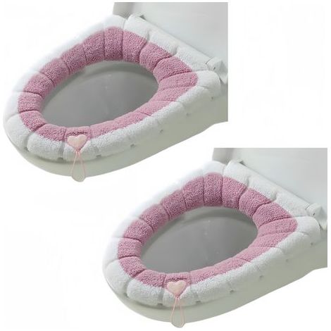 Lot de 2 coussins de siège de toilette universels imperméables avec boucle de suspension pour salle de bain - Doux et chaud - Lavables (1/4)