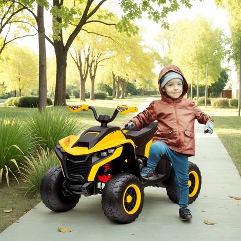 Quad électrique pour enfants, éclairage LED, USB, pour maison et usage quotidien, phares LED, pour 3 à 8 ans, jaune, musique, 3-6 km / h
