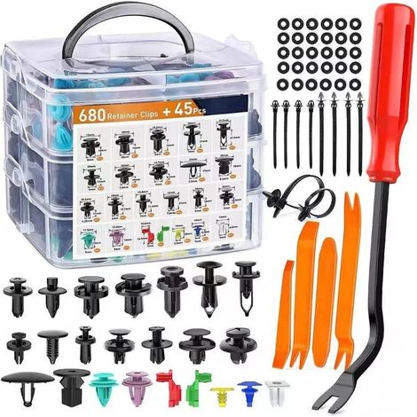 Kit clips carrosserie auto 680 pièces avec boîte de rangement, extracteurs et rivets plastique automobile pour pare-chocs, portes et ailes (1/5)