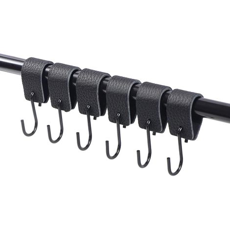 Crochet S en Cuir 6 Pcs, Crochets Inox 304, Crochets Avec Bande de Cuir, Crochet en S Pour Suspendre Lampes de Camping, Vêtements, Serviettes, Cuisine (1/5)