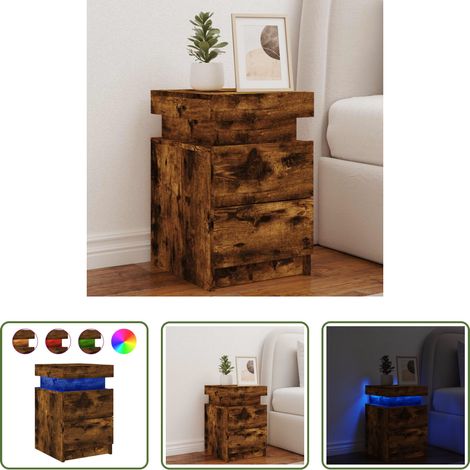 LED-Leuchten - Nachttisch mit LED-Leuchten Räuchereiche 35x39x55 cm (1/5)