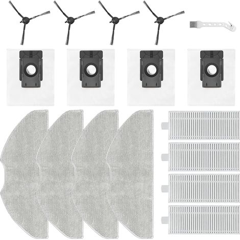 Ricambi per robot aspirapolvere EZVIZ RE4 Plus / RE5 Plus, 4 panni + 4 sacchetti polvere + 4 spazzole laterali + 4 filtri