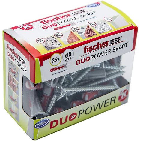 Fischer 536391 - TACO DUOPOWER 8x40 + T AUTOSERV. 25 UDS, Gris/Rouge