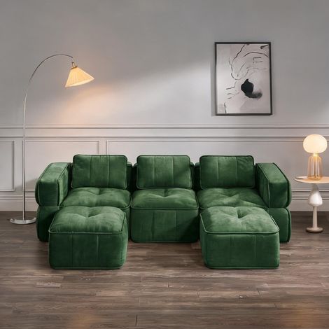 Canapé modulable en U vert 271 x 162 x 67 cm avec 2 poufs (1/5)