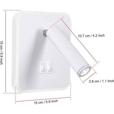 8W Moderne Applique Murale LED Lampe de Lecture Murale avec Interrupteur 350° Pivotant 3W Spot Mural LED Lampe, Blanc 6000K (1/5)