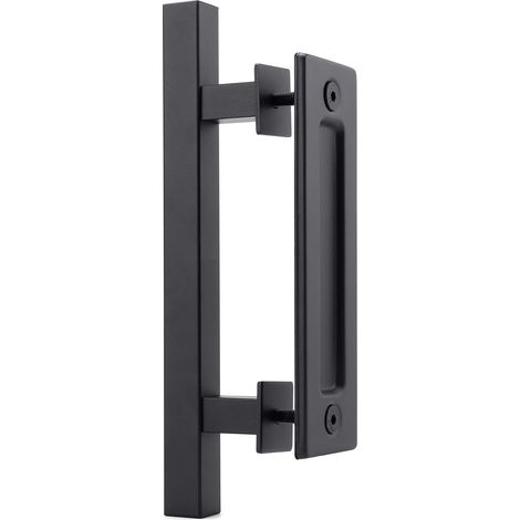 Poignée de porte coulissante noire pour porte de grange, porte d'armoire, abri de jardin (poignée rectangulaire) (1/5)