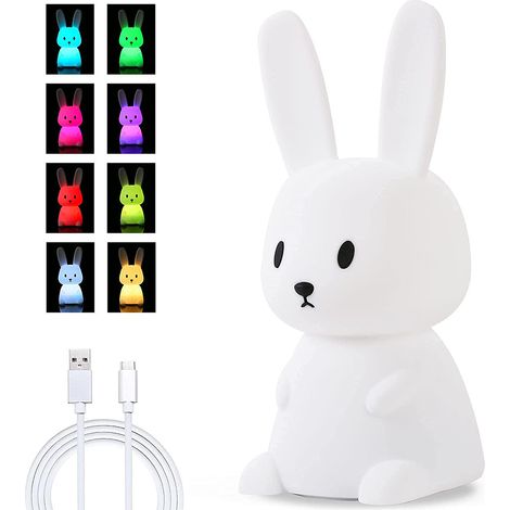 Veilleuse lapin en silicone pour enfants, rechargeable par USB, lampe de chevet avec batterie 1200 mAh, décoration pour chambre d'enfant, cadeau, jouet, veilleuse pour bébé (1/5)