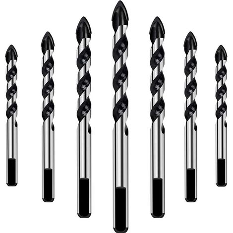 Groofoo – Set di 7 punte per trapano per calcestruzzo – Diametro da 3 a 12 mm – Punta in carburo – Design con scanalatura a U per una rapida rimozione della polvere (1/5)