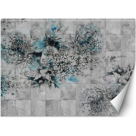 Carta Da Parati, Fiori acquerello su sfondo grigio - 150x105 (1/5)