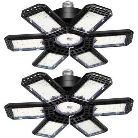LED Garage Light 2 Pack , 45W 4500LM LED Shop Lights, LED Garage Ceiling Lights with 6+1 Adjustable Panels for Basement, Barn, Warehouse, Attic, Garage Lighting Support E26/E27 Socket (1/4)