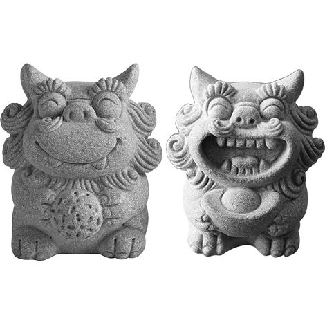 Lot de 2 Statues Lion en Pierre Décoration Théière Artisanat Fin Style Chinois Porte-Bonheur Ornament Bureau Aquarium (1/5)
